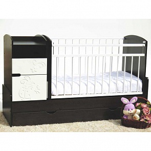 Кроватка-трансформер ОСТРОВОК УЮТА  Элис-Жужа, маятник поперечный (венге/белый)